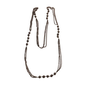 Silver Tone Cable Chain Multi-Strand Necklace 58" Long Filigree And Bead